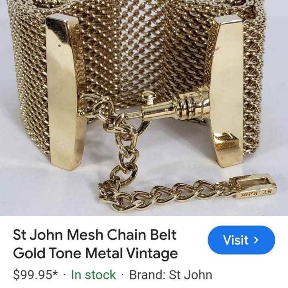 St John mesh chain belt gold tone metal vintage